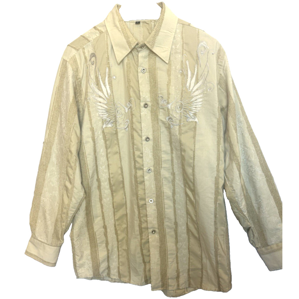 Redemption New York Mens Y2K Embroidered Button Shirt Size‎ L Graphic Studded